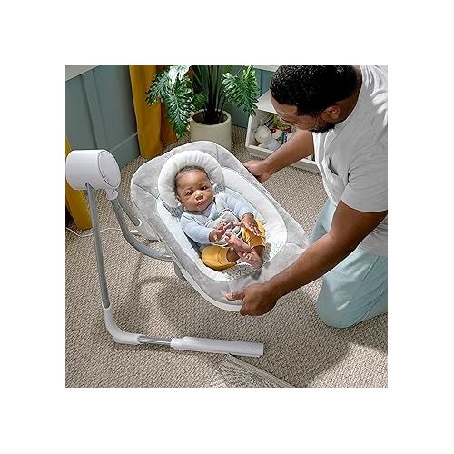 인제뉴어티 Ingenuity Anyway Sway 5-Speed Multi-Direction Portable Foldable Baby Swing & Infant Seat with Vibrations, Nature Sounds, 0-9 Months 6-20 lbs (Spruce)