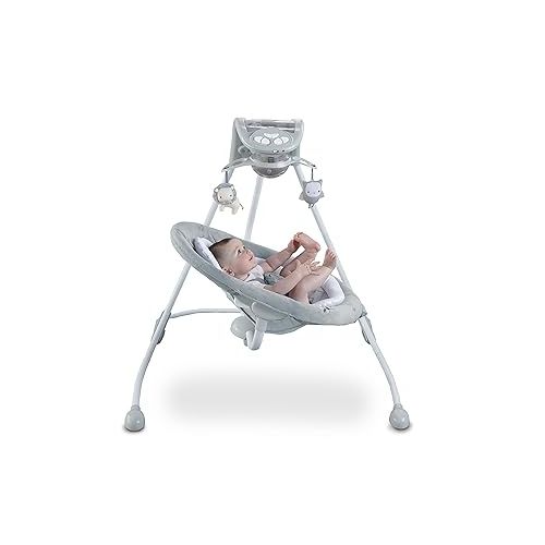 인제뉴어티 Ingenuity InLighten Baby Swing - Cool Mesh Fabric, Vibrations, Swivel Infant Seat, Nature Sounds, Light Up Motorized Mobile - Braden