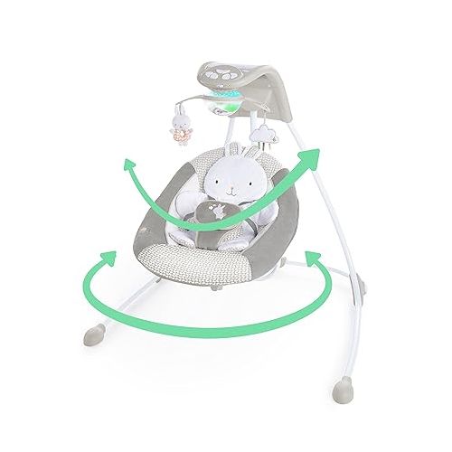 인제뉴어티 Ingenuity InLighten 6-Speed Foldable Baby Swing with Light Up Mobile, Swivel Infant Seat and Nature Sounds, 0-9 Months Up to 20 lbs (Twinkle Tails Bunny)