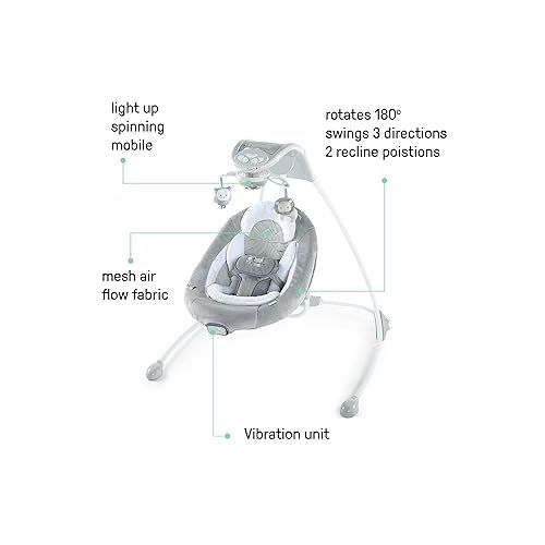 인제뉴어티 Ingenuity InLighten Baby Swing - Cool Mesh Fabric, Vibrations, Swivel Infant Seat, Nature Sounds, Light Up Motorized Mobile - Braden