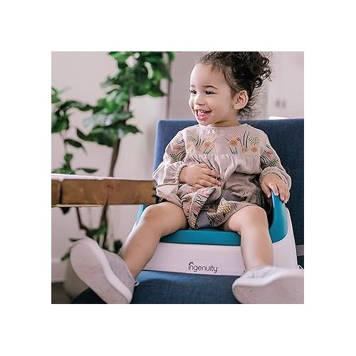 인제뉴어티 Ingenuity SmartClean Toddler Booster Seat for Dining Table with 3-Point Harness Straps, Peacock Blue