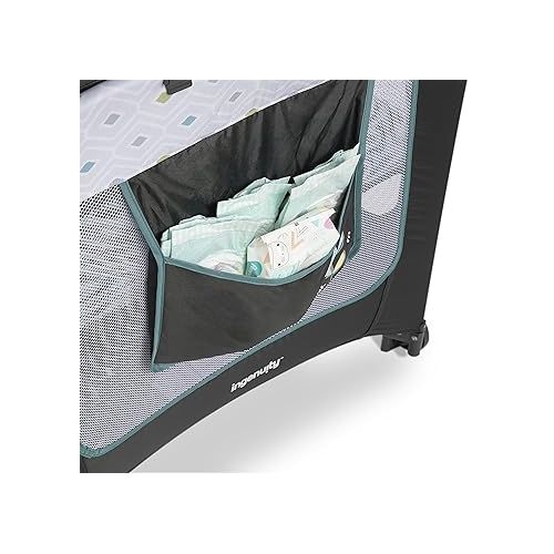 인제뉴어티 Ingenuity Smart and Simple Portable Playard with Changing Table, Play Pen, Bassinet for Infant & Storage Pockets, Easy to Fold - Nash