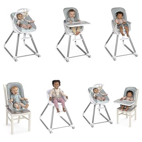 인제뉴어티 Ingenuity Beanstalk Baby to Big Kid 6-in-1 High Chair Converts from Soothing Infant Seat to Dining Booster Seat and more, Newborn to 5 Yrs - Ray