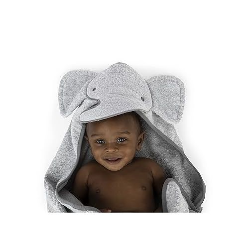인제뉴어티 Ingenuity Clean & Cuddly Hooded Baby Elephant Bath Animal Towel - Perfect Shower Gift - Grazer