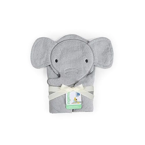 인제뉴어티 Ingenuity Clean & Cuddly Hooded Baby Elephant Bath Animal Towel - Perfect Shower Gift - Grazer