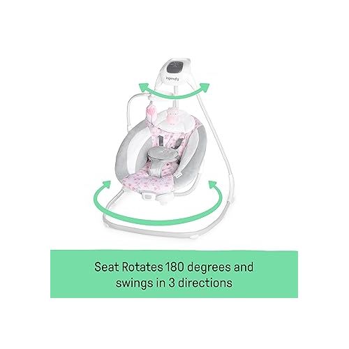 인제뉴어티 Ingenuity SimpleComfort Lightweight Compact 6-Speed Multi-Direction Baby Swing, Vibrations & Nature Sounds, 0-9 Months 6-20 lbs (Pink Cassidy)