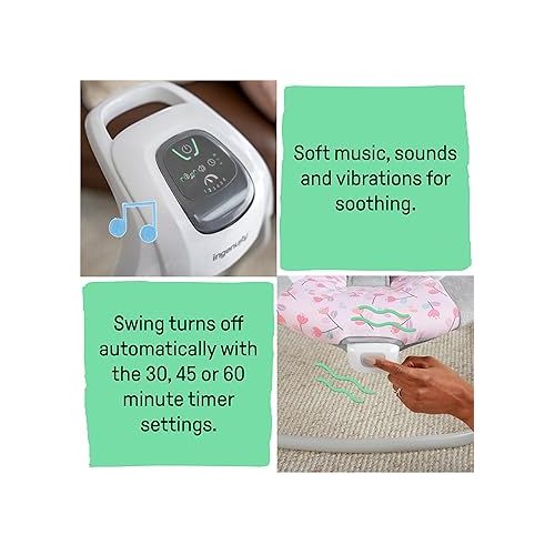 인제뉴어티 Ingenuity SimpleComfort Lightweight Compact 6-Speed Multi-Direction Baby Swing, Vibrations & Nature Sounds, 0-9 Months 6-20 lbs (Pink Cassidy)