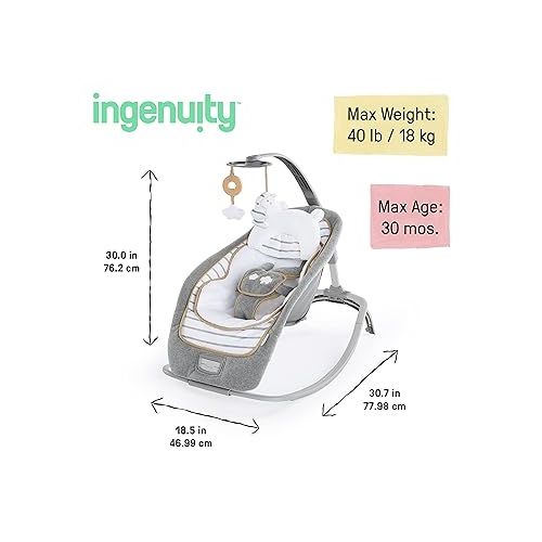 인제뉴어티 Ingenuity Boutique Collection Plush Modern Baby Rocker & Stationary Seat with Vibrations, Easy Fold, 0-30 Months Up to 40 lbs (Bella Teddy)