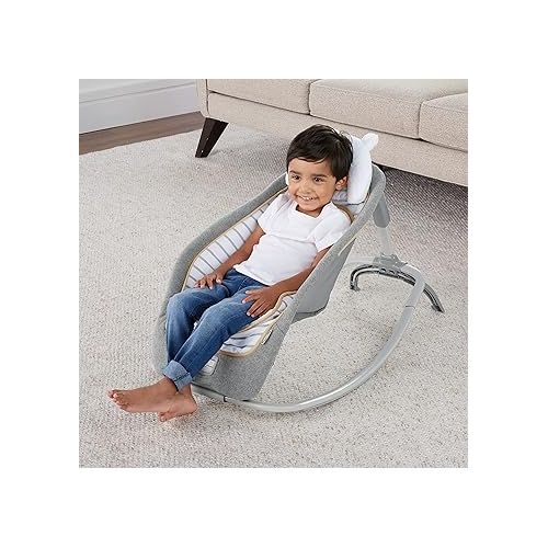 인제뉴어티 Ingenuity Boutique Collection Plush Modern Baby Rocker & Stationary Seat with Vibrations, Easy Fold, 0-30 Months Up to 40 lbs (Bella Teddy)