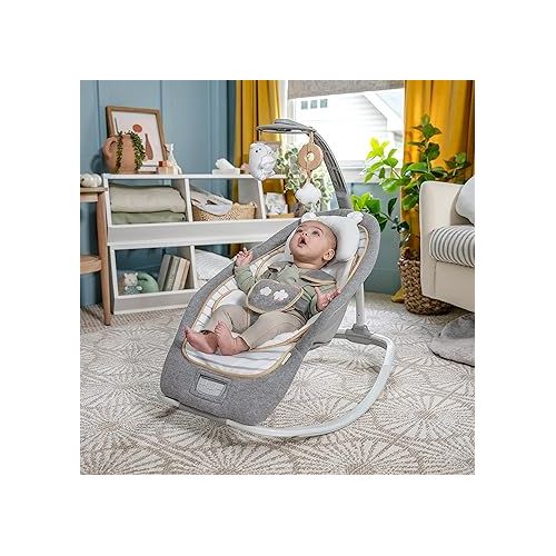 인제뉴어티 Ingenuity Boutique Collection Plush Modern Baby Rocker & Stationary Seat with Vibrations, Easy Fold, 0-30 Months Up to 40 lbs (Bella Teddy)