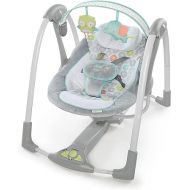 Ingenuity Swing 'n Go 5-Speed Baby Swing - Foldable, Portable, 2 Plush Toys & Sounds, 0-9 Months 6-20 lbs (Hugs & Hoots)