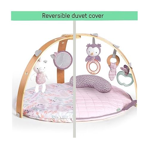 인제뉴어티 Ingenuity Cozy Spot Reversible Duvet Activity Gym & Play Mat with Wooden-Toy-bar - Calla (Pink), Newborn and up