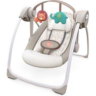 Ingenuity Soothe 'n Delight Compact Portable 6-Speed Plush Baby Swing with Music, Folds Easy, 0-9 Months 6-20 lbs (Cozy Kingdom)