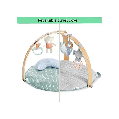 인제뉴어티 Ingenuity Cozy Spot Reversible Duvet Activity Gym & Play Mat with Wooden Toy bar - Loamy, Newborn and up