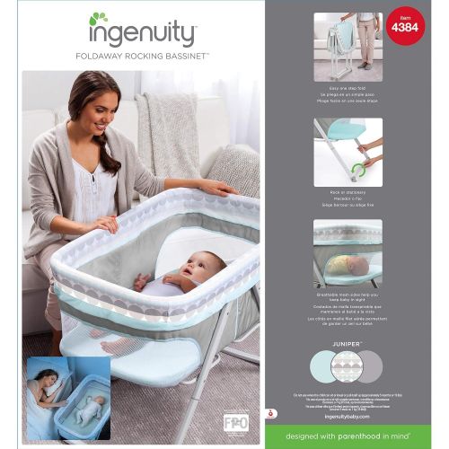 인제뉴어티 Ingenuity Foldaway Rocking Bassinet - Juniper - Portable Folding Rocking Bassinet