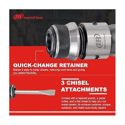  Ingersoll Rand 114GQC Quick Change Air Hammer 3-Piece Chisel Set, 3500 BPM, 2-5/8