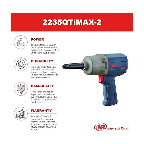  Ingersoll Rand 22235QTiMAX-2 1/2” Drive Air Impact Wrench with 2