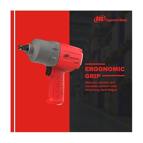  Ingersoll Rand 2235TiMAX-R 1/2” Drive Air Impact Wrench, Lightweight 4.6 lb Design, Powerful Torque Output Up to 1,350 ft/lbs, Titanium Hammer Case, Max Control, Hi-Visibility Red