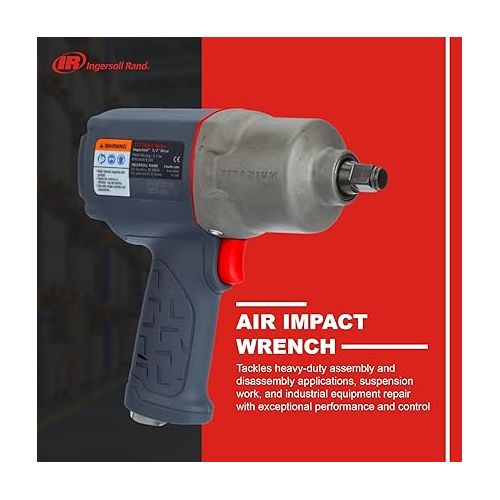  Ingersoll Rand 2235TiMAX 1/2” Drive Air Impact Wrench - Lightweight 4.6 lb Design, Powerful Torque Output Up to 1,350 ft-lbs, Titanium Hammer Case, Max Control, Gray