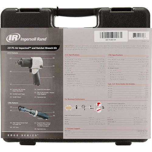  [아마존베스트]Ingersoll Rand 2317G Edge Series Air Impactool and Ratchet Kit, Black