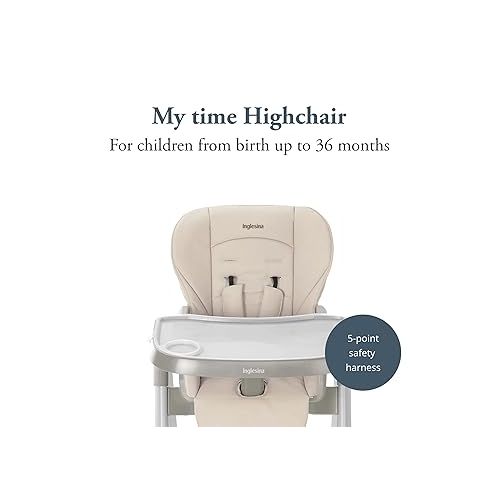  Inglesina My time Highchair, Butter - High Chair for Babies & Toddlers 0-36 Months - Collapsible, Compact Design - Tool-Free Assembly - BPA Free