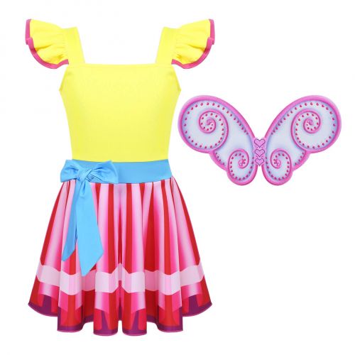  Inhzoy inhzoy Girls Princess Lovely Fairy Tale Theme Party Dress with Wings 3D Printed Halloween Cosplay Dress up