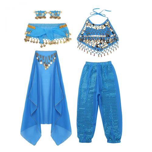  Inhzoy inhzoy Kids Girls Indian Belly Dance Costume 6PCS Carnival Halloween Cosplay Party Princess Arabian Dress Up