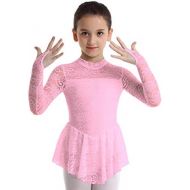 inhzoy Big Girls Kids Floral Lace Long Sleeve Mock Neck Ice Figure Skating Dress Gymnastic Tutu Skirted Leotard Costume