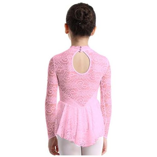  inhzoy Big Girls Kids Floral Lace Long Sleeve Mock Neck Ice Figure Skating Dress Gymnastic Tutu Skirted Leotard Costume