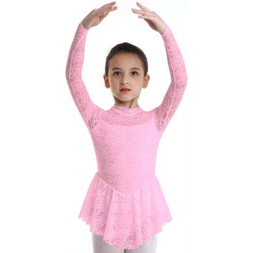  inhzoy Big Girls Kids Floral Lace Long Sleeve Mock Neck Ice Figure Skating Dress Gymnastic Tutu Skirted Leotard Costume