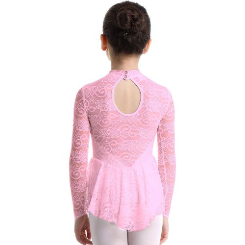  inhzoy Big Girls Kids Floral Lace Long Sleeve Mock Neck Ice Figure Skating Dress Gymnastic Tutu Skirted Leotard Costume