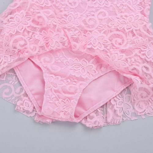  inhzoy Big Girls Kids Floral Lace Long Sleeve Mock Neck Ice Figure Skating Dress Gymnastic Tutu Skirted Leotard Costume