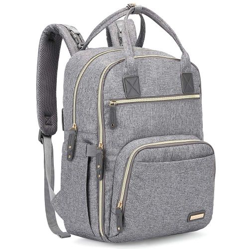  [아마존베스트]Iniuniu Diaper Bag Backpack, iniuniu Large Unisex Baby Bags Multifunction Travel Back Pack for Mom and Dad with Changing Pad and Stroller Straps, Gray