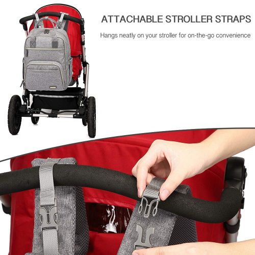  [아마존베스트]Iniuniu Diaper Bag Backpack, iniuniu Large Unisex Baby Bags Multifunction Travel Back Pack for Mom and Dad with Changing Pad and Stroller Straps, Gray