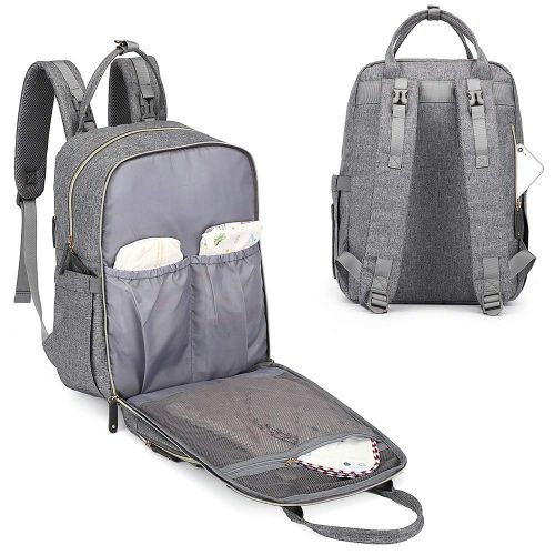  [아마존베스트]Iniuniu Diaper Bag Backpack, iniuniu Large Unisex Baby Bags Multifunction Travel Back Pack for Mom and Dad with Changing Pad and Stroller Straps, Gray