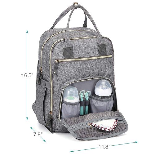  [아마존베스트]Iniuniu Diaper Bag Backpack, iniuniu Large Unisex Baby Bags Multifunction Travel Back Pack for Mom and Dad with Changing Pad and Stroller Straps, Gray