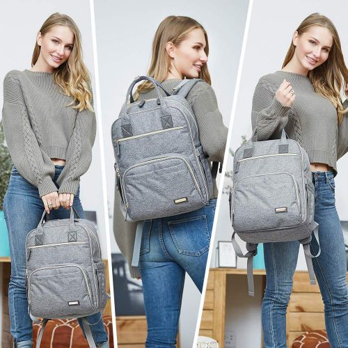  Diaper Bag Backpack, iniuniu Large Unisex Baby Bags Multifunction Travel Backpack for Mom and Dad with Changing Pad and Stroller Straps, Gray