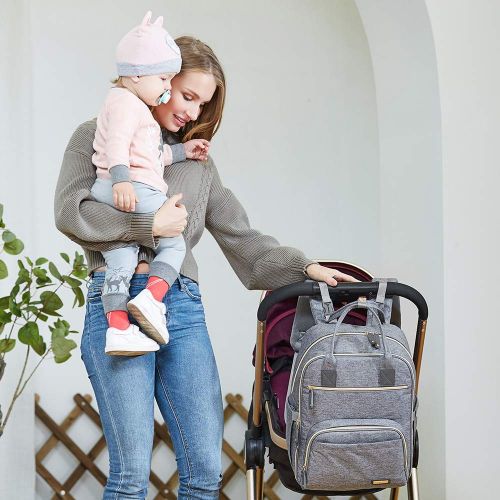  Diaper Bag Backpack, iniuniu Large Unisex Baby Bags Multifunction Travel Backpack for Mom and Dad with Changing Pad and Stroller Straps, Gray