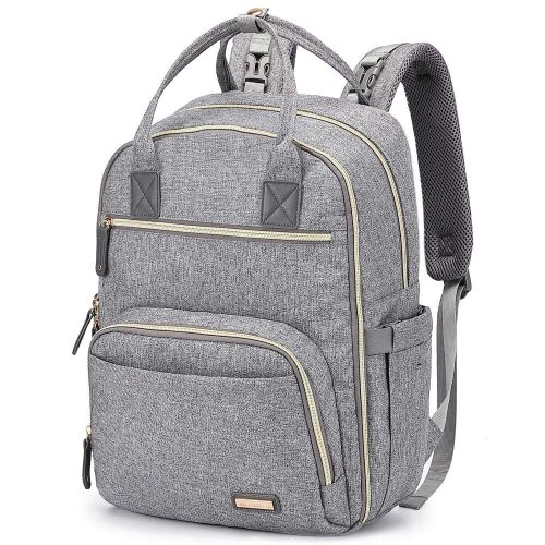  Diaper Bag Backpack, iniuniu Large Unisex Baby Bags Multifunction Travel Backpack for Mom and Dad with Changing Pad and Stroller Straps, Gray