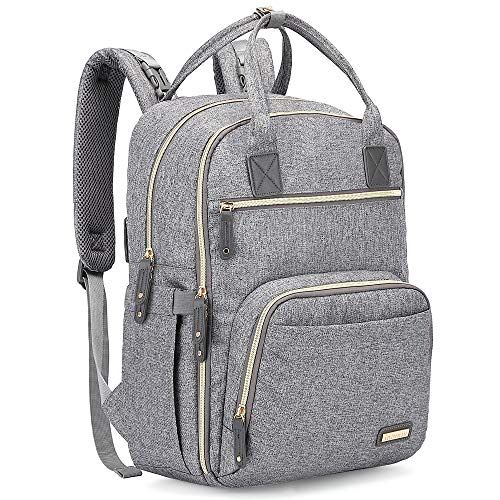  Diaper Bag Backpack, iniuniu Large Unisex Baby Bags Multifunction Travel Backpack for Mom and Dad with Changing Pad and Stroller Straps, Gray