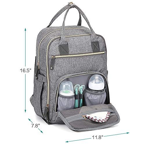  Diaper Bag Backpack, iniuniu Large Unisex Baby Bags Multifunction Travel Backpack for Mom and Dad with Changing Pad and Stroller Straps, Gray