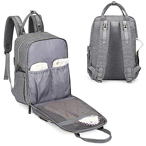  Diaper Bag Backpack, iniuniu Large Unisex Baby Bags Multifunction Travel Backpack for Mom and Dad with Changing Pad and Stroller Straps, Gray