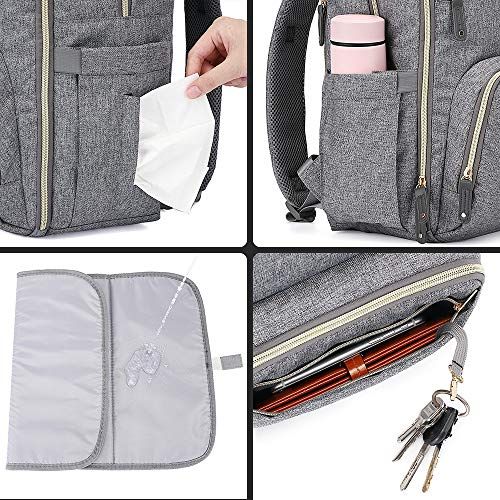  Diaper Bag Backpack, iniuniu Large Unisex Baby Bags Multifunction Travel Backpack for Mom and Dad with Changing Pad and Stroller Straps, Gray