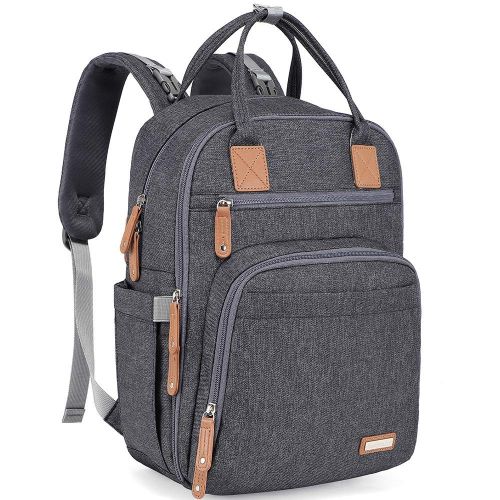  Diaper Bag Backpack, iniuniu Large Unisex Baby Bags Multifunction Travel Back Pack for Mom and Dad with Changing Pad and Stroller Straps, Dark Gray