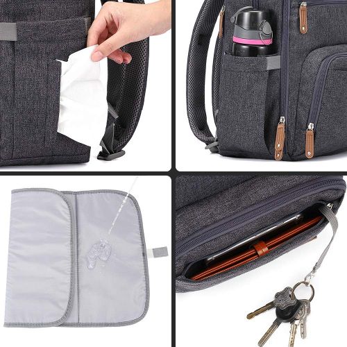  Diaper Bag Backpack, iniuniu Large Unisex Baby Bags Multifunction Travel Back Pack for Mom and Dad with Changing Pad and Stroller Straps, Dark Gray