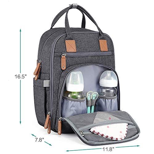  Diaper Bag Backpack, iniuniu Large Unisex Baby Bags Multifunction Travel Back Pack for Mom and Dad with Changing Pad and Stroller Straps, Dark Gray