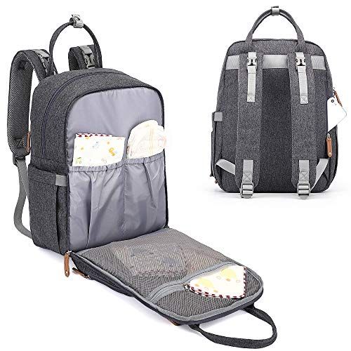  Diaper Bag Backpack, iniuniu Large Unisex Baby Bags Multifunction Travel Back Pack for Mom and Dad with Changing Pad and Stroller Straps, Dark Gray