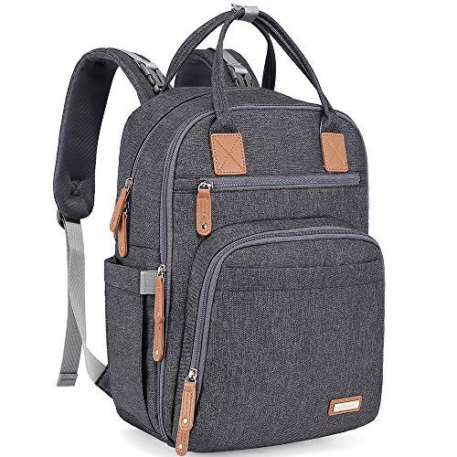  Diaper Bag Backpack, iniuniu Large Unisex Baby Bags Multifunction Travel Back Pack for Mom and Dad with Changing Pad and Stroller Straps, Dark Gray