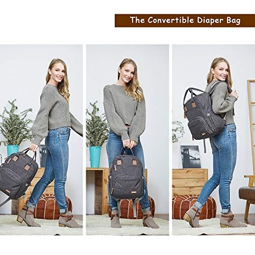  Diaper Bag Backpack, iniuniu Large Unisex Baby Bags Multifunction Travel Back Pack for Mom and Dad with Changing Pad and Stroller Straps, Dark Gray