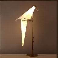 Injuicy Nordic Modern LED Paper Crane Bird PVC Lampshade Table Lights Loft American Metal Base Desk Accent Lamps Bedside Bedroom Living Dining Study Rooms Single Light Decoration (